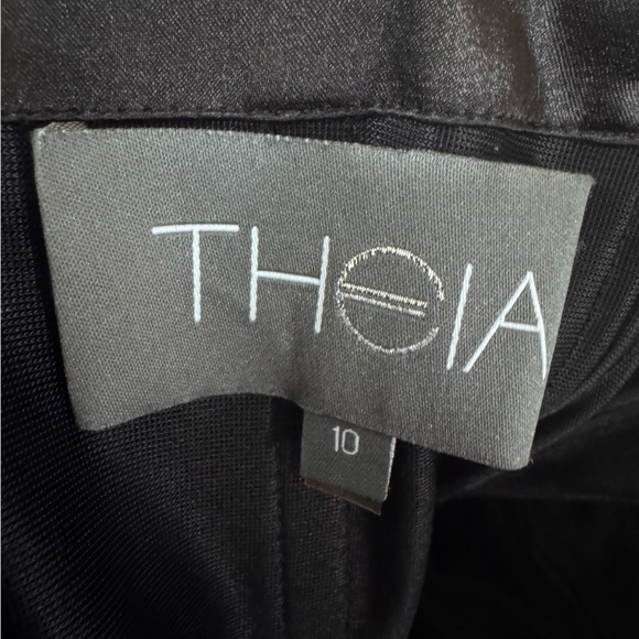 Theia Strapless Beaded Floral Navy Blue Silk Chiffon Gown Size 10 - Picture 10 of 15